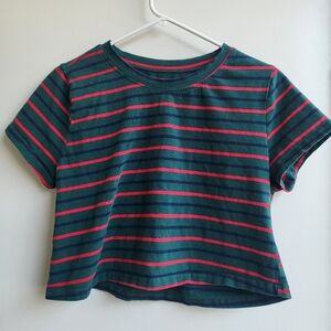 Green stripe crop tee